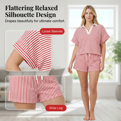 Set med randig kortärmad skjorta och shorts för dam