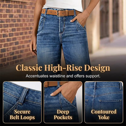 👖✨ Höga midjan raka jeans för kvinnor