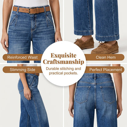 👖✨ Höga midjan raka jeans för kvinnor