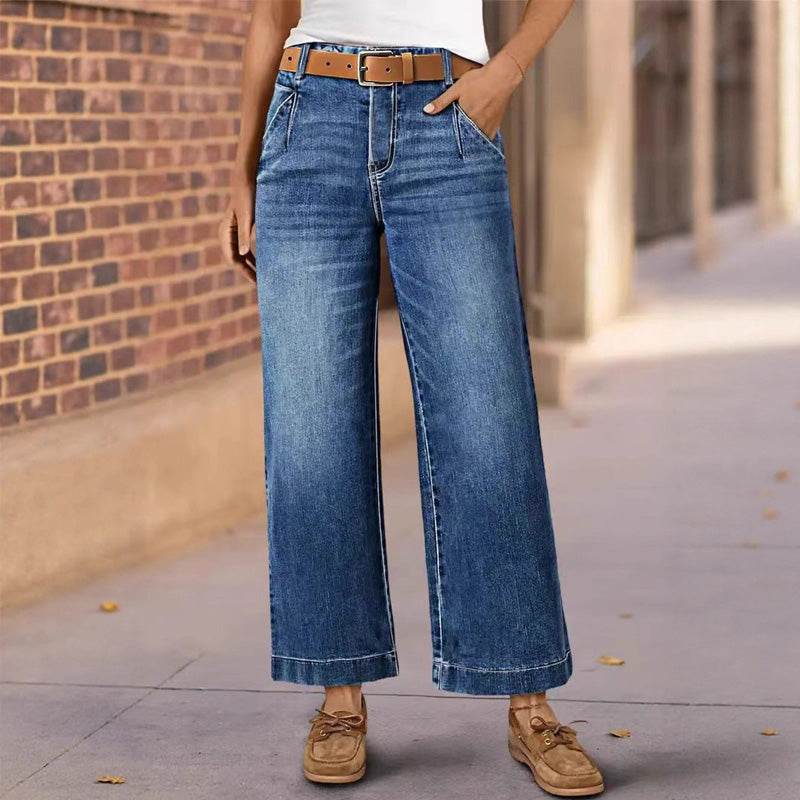 👖✨ Höga midjan raka jeans för kvinnor