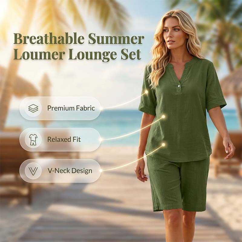 👕👖 Andningsbart sommarlounge set med V-hals och resår