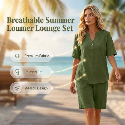 👕👖 Andningsbart sommarlounge set med V-hals och resår
