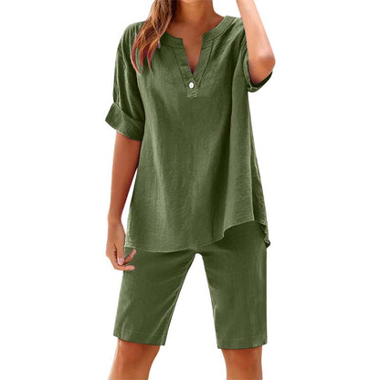 👕👖 Andningsbart sommarlounge set med V-hals och resår