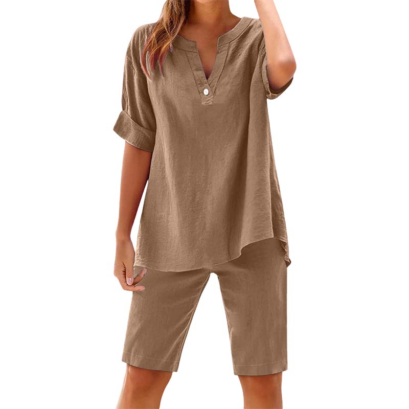 👕👖 Andningsbart sommarlounge set med V-hals och resår