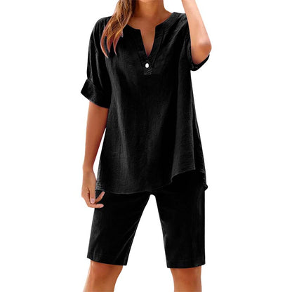 👕👖 Andningsbart sommarlounge set med V-hals och resår