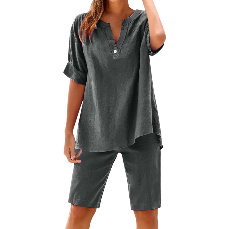 👕👖 Andningsbart sommarlounge set med V-hals och resår