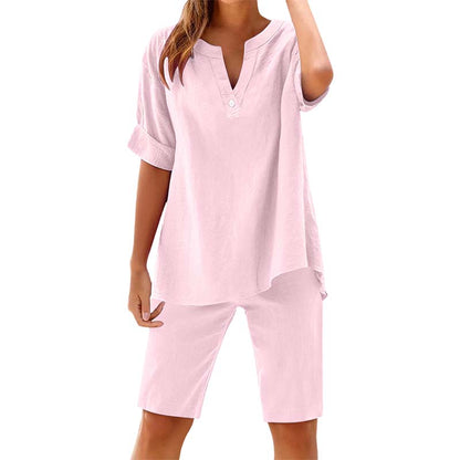 👕👖 Andningsbart sommarlounge set med V-hals och resår