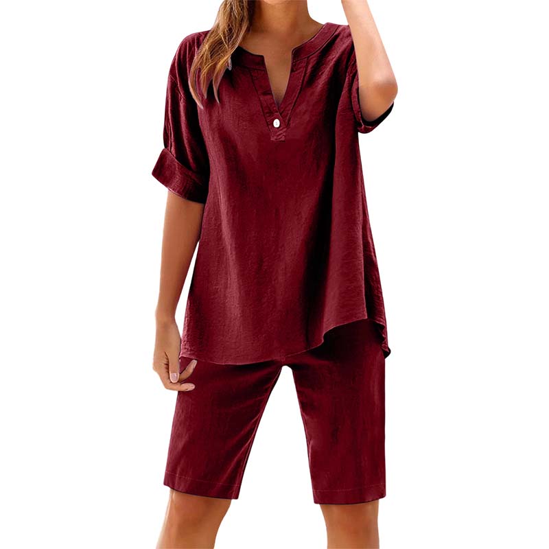 👕👖 Andningsbart sommarlounge set med V-hals och resår