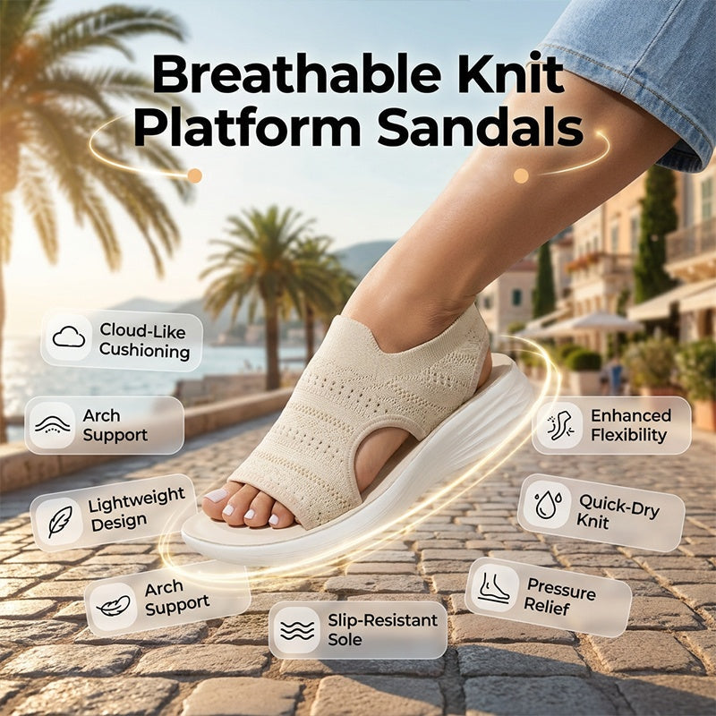 👡🌬️ Andningsbara stickade plattformssandaler med hälrem