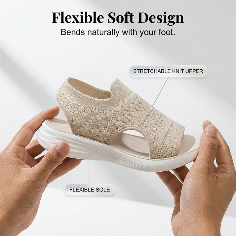 👡🌬️ Andningsbara stickade plattformssandaler med hälrem