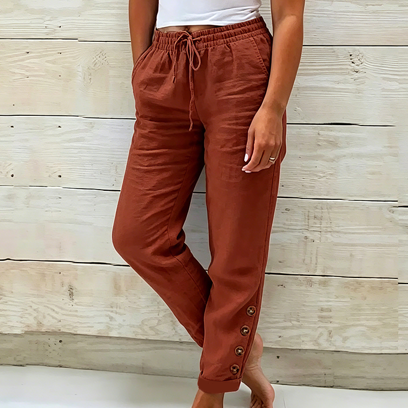 🔥 50% RABATT 👖 Dambyxor med dragsko i midjan & knappar vid anklarna ✨ Lätt, stilren & perfekt för avslappnad vardag 🌿