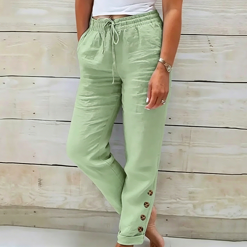 🔥 50% RABATT 👖 Dambyxor med dragsko i midjan & knappar vid anklarna ✨ Lätt, stilren & perfekt för avslappnad vardag 🌿
