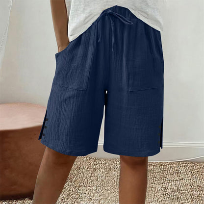 🔥Sommartrender: shorts i bomull och linne med dragsko och knappar på sidorna