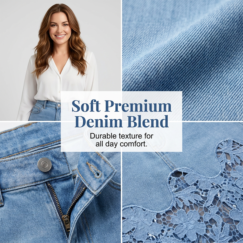 Bodycon-kjol i denim för damer med spetskant
