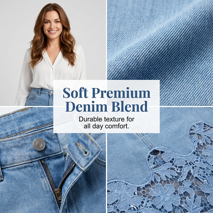 Bodycon-kjol i denim för damer med spetskant