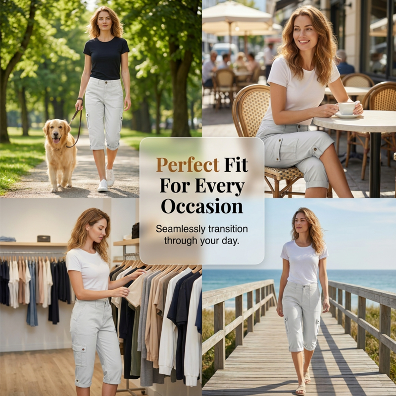 👖 50 % RABATT NU! 🛍️ Casual cargobyxor i capri-längd för dam – praktiska fickor, bekväm passform, mångsidig stil 🌟