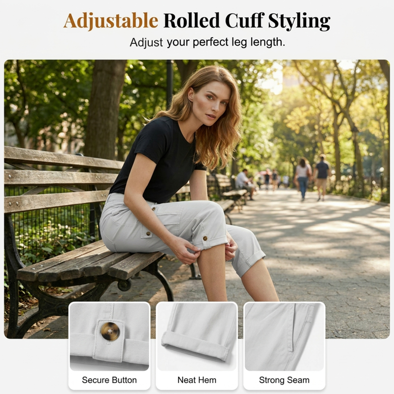 👖 50 % RABATT NU! 🛍️ Casual cargobyxor i capri-längd för dam – praktiska fickor, bekväm passform, mångsidig stil 🌟