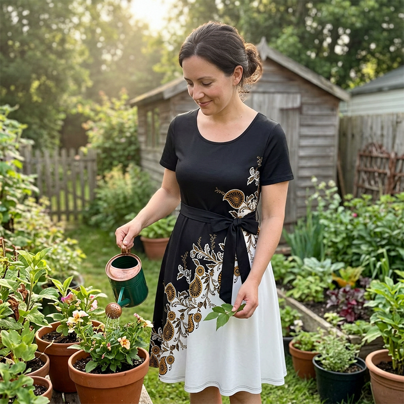 👗🌸 Elegant A-linje blommig polyesterklänning