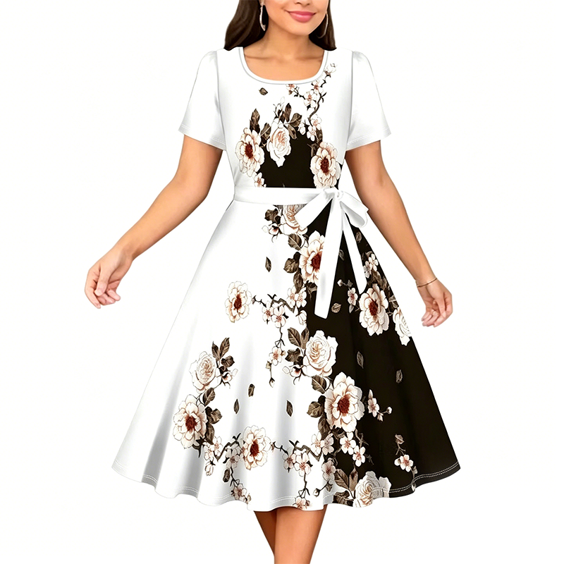 👗🌸 Elegant A-linje blommig polyesterklänning