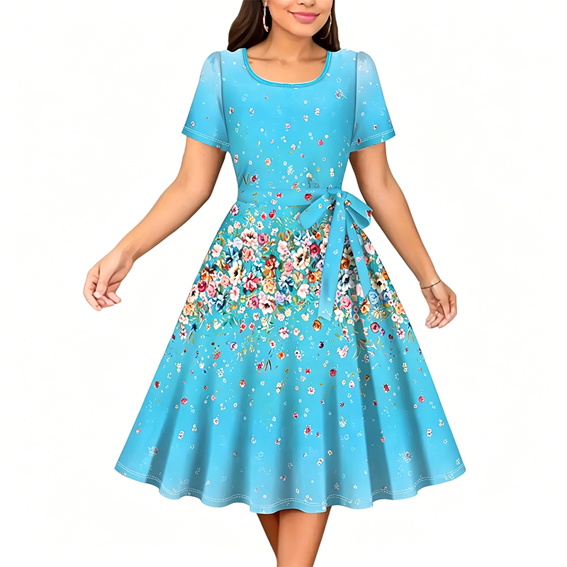 👗🌸 Elegant A-linje blommig polyesterklänning