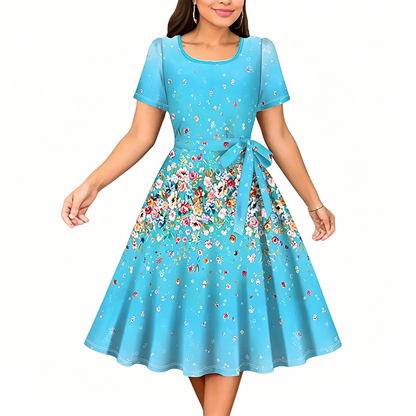 👗🌸 Elegant A-linje blommig polyesterklänning