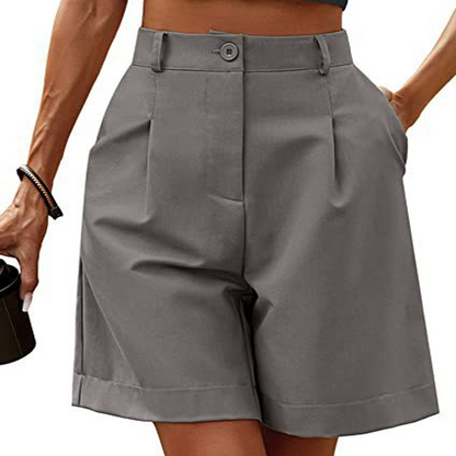👖🌸 Höga midjan vida shorts med veck och fickor