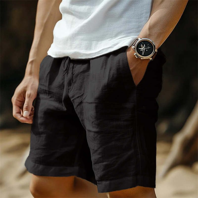 Casualshorts i bomull och linne för män med dragsko i midjan