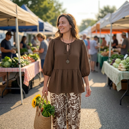 🌴👗 Tropiskt peplumset med vida ben