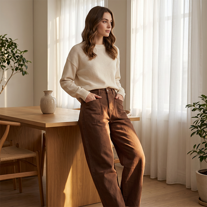 👖✨ Högmidjade vida byxor med fickor