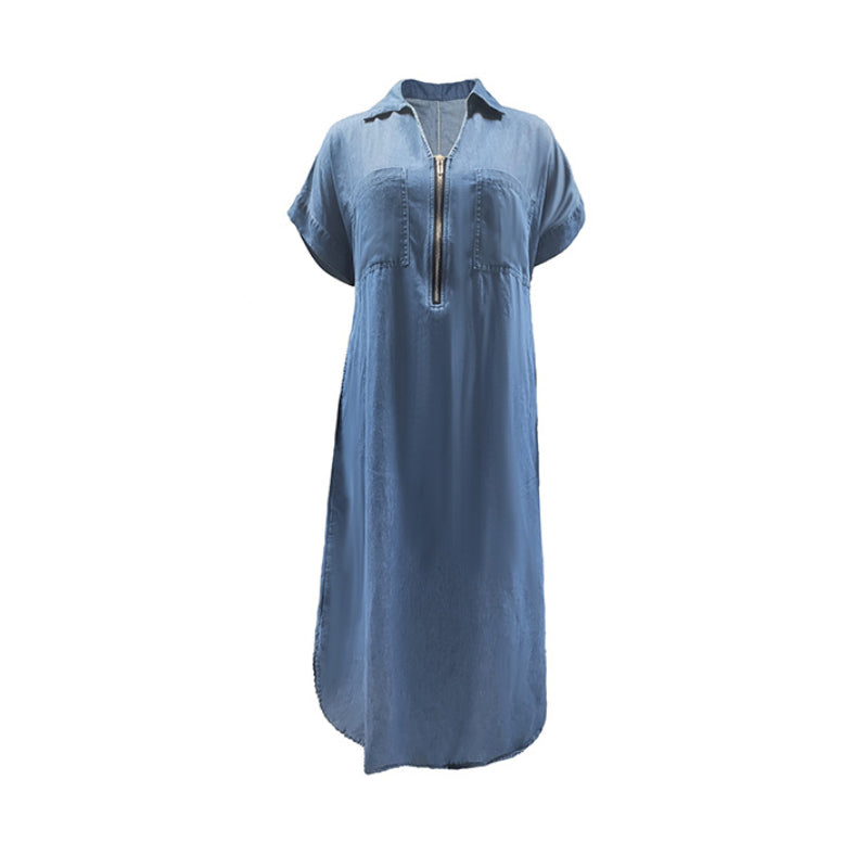 👗👖 Denim maxiklänning med V-ring och dragkedja