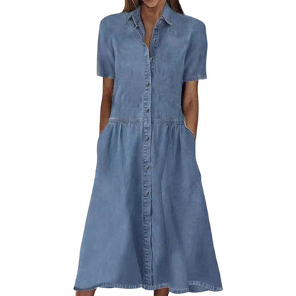 👗👖 Elegant avslappnad denimskjortklänning med fickor