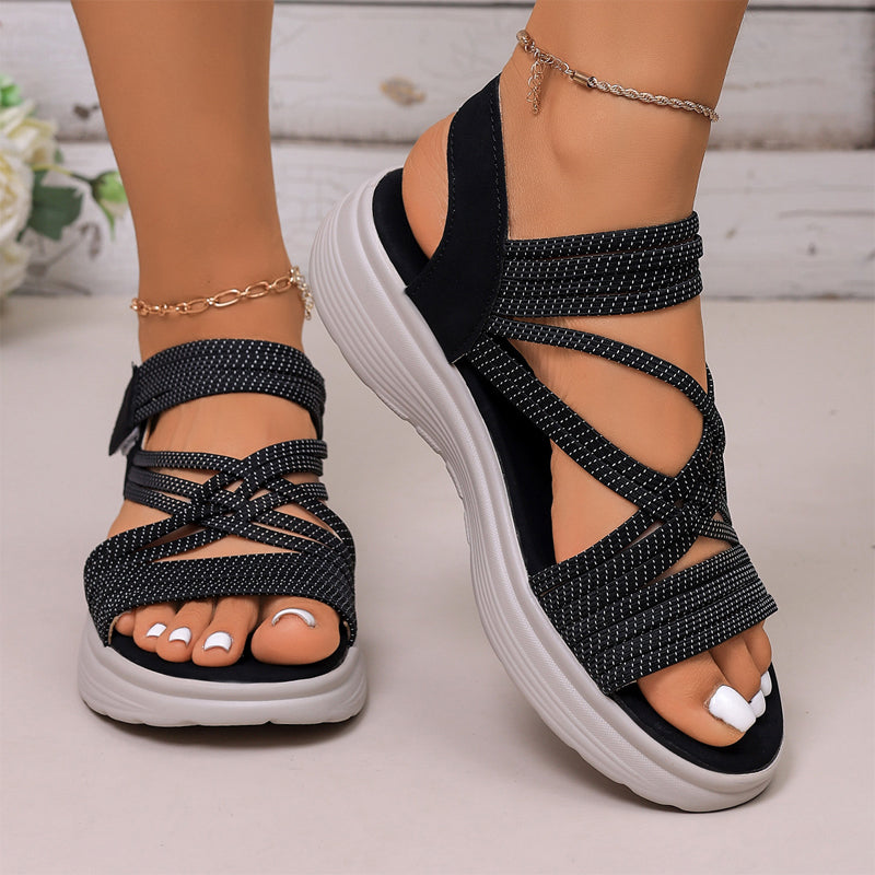 Sandaler för damer med elastiskt band, tjock sula och fotvalvsstöd