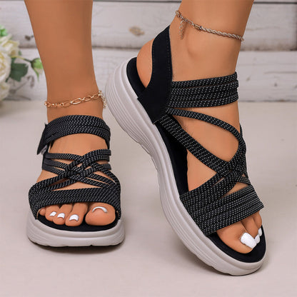 Sandaler för damer med elastiskt band, tjock sula och fotvalvsstöd