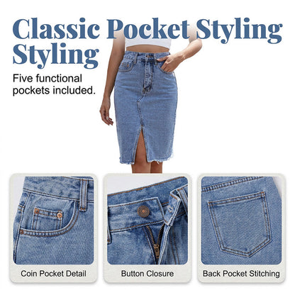 Jeanskjol för damer med hög midja och slits framtill