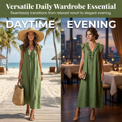 👗 50 % RABATT NU! 🌸 Vårig, ärmlös klänning med V-ringning och volanger för damer – Lätt och luftigt snitt – Perfekt för sommardagar, stranden eller brunch – charmig och bekväm att ha på sig 💃