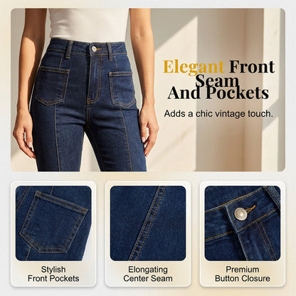 Caprijeans med hög midja och utsvängda ben för dam