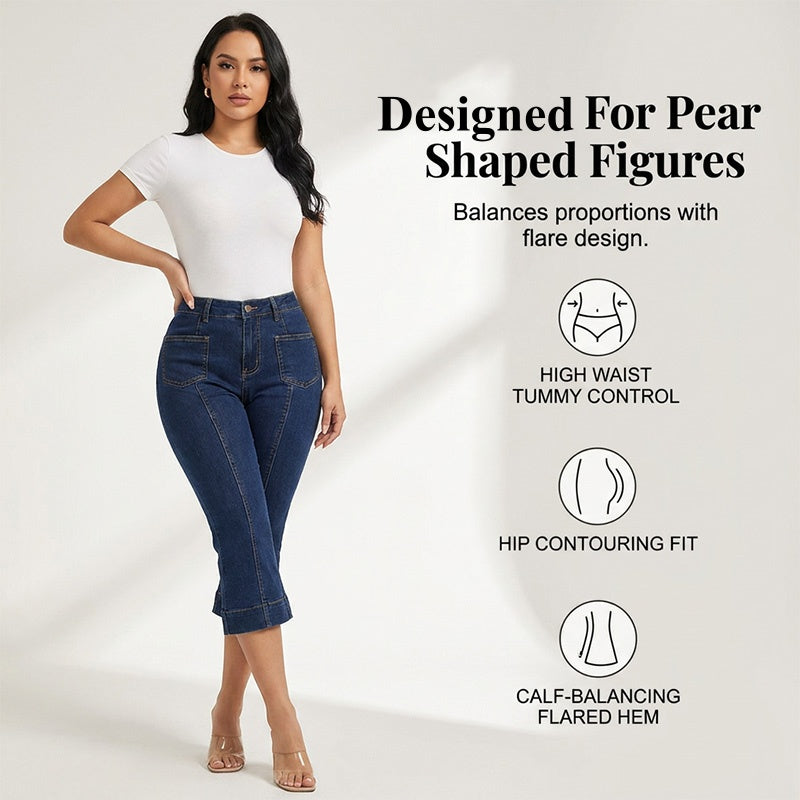Caprijeans med hög midja och utsvängda ben för dam