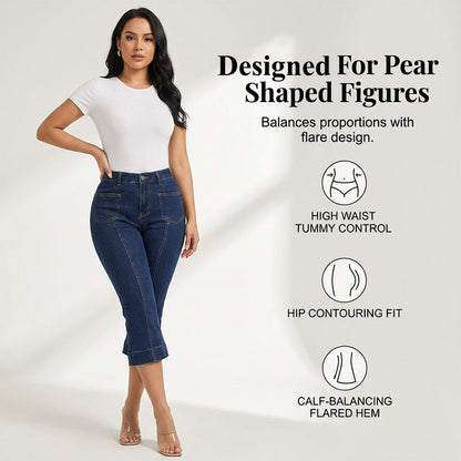 Caprijeans med hög midja och utsvängda ben för dam