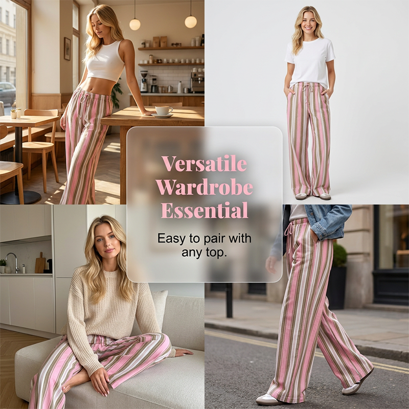 👖 Avslappnade randiga loungebyxor med dragsko