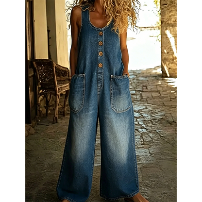 Ärmlös jumpsuit med vida ben för dam