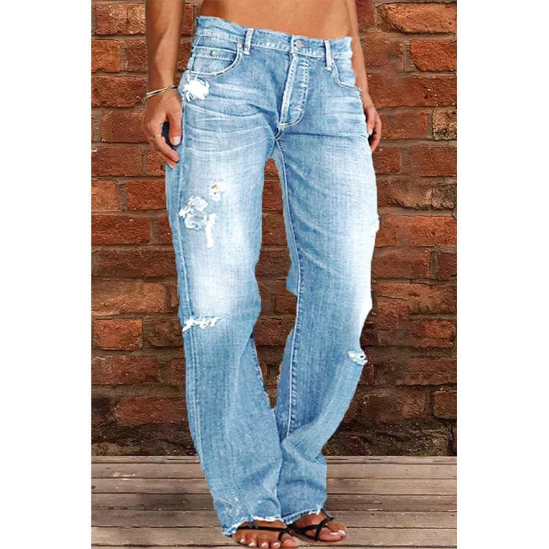 👖 50 % RABATT NU! 🔥 Slim fit-jeans med utsvängda ben i sliten stil för dam – Stretchig denim och vintage-look – Slitna detaljer, smickrande passform – perfekta för avslappnade dagar eller en tuff streetstyle ✨