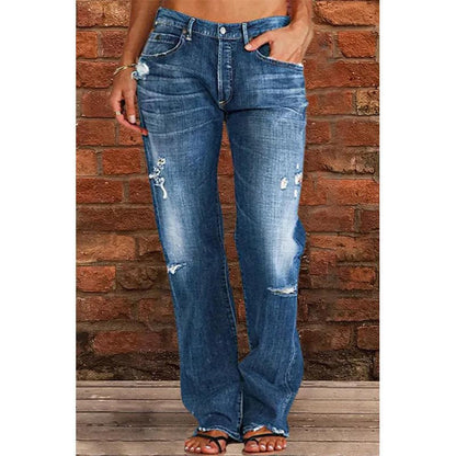 👖 50 % RABATT NU! 🔥 Slim fit-jeans med utsvängda ben i sliten stil för dam – Stretchig denim och vintage-look – Slitna detaljer, smickrande passform – perfekta för avslappnade dagar eller en tuff streetstyle ✨