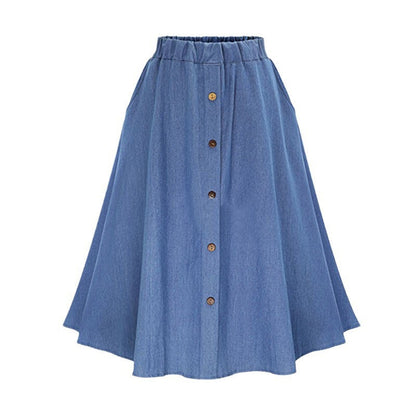 Midi-kjol i denim med hög midja och resår för dam