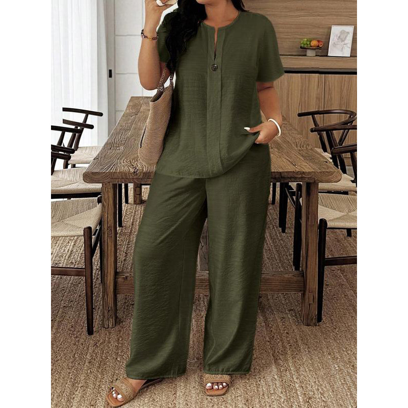 👕Nytt set för våren och sommaren i stora storlekar: en ledig långärmad damtröja och lösa byxor, ✨Perfekt för semestern och vardagen