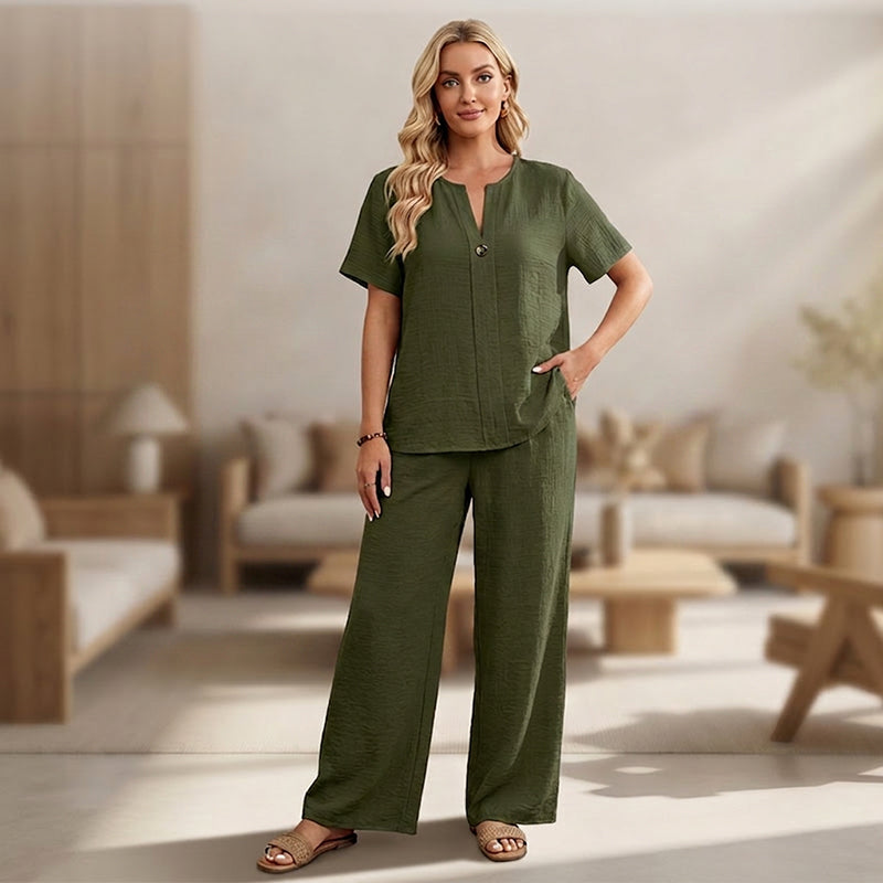 👕Nytt set för våren och sommaren i stora storlekar: en ledig långärmad damtröja och lösa byxor, ✨Perfekt för semestern och vardagen