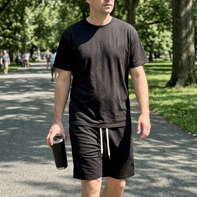 ✨Nyhet – Herr Bokstavs-T-shirt & Shorts med Dragsnitt