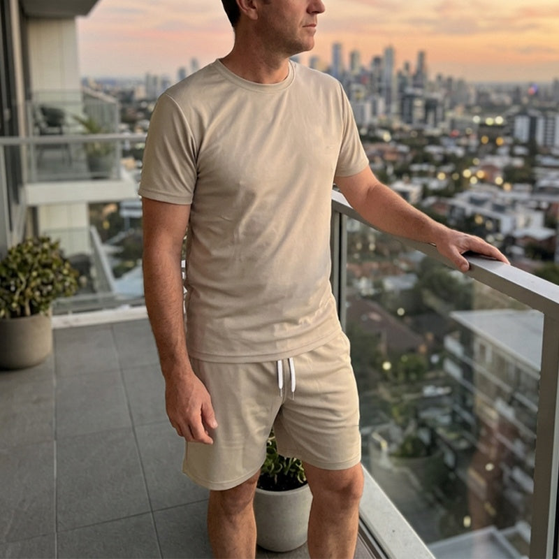 ✨Nyhet – Herr Bokstavs-T-shirt & Shorts med Dragsnitt