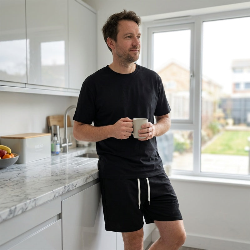 ✨Nyhet – Herr Bokstavs-T-shirt & Shorts med Dragsnitt