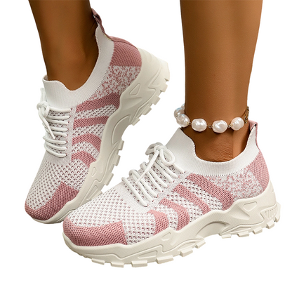 Andningsbara, lediga stickade sneakers för damer