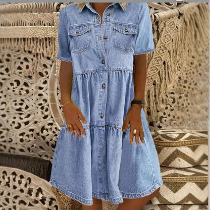 Elegant sommarklänning i denim för damer